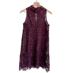 Aqua Burgundy Lace Mock Neck Mini Dress Size M